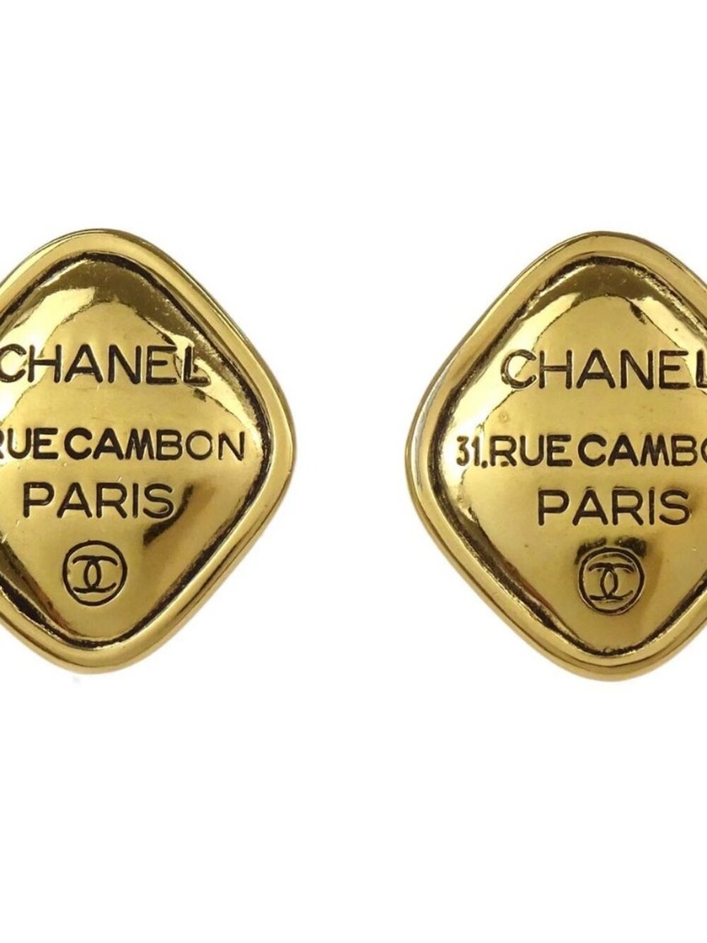Chanel Rhombus Clip-On Earrings Gold 2439 188936